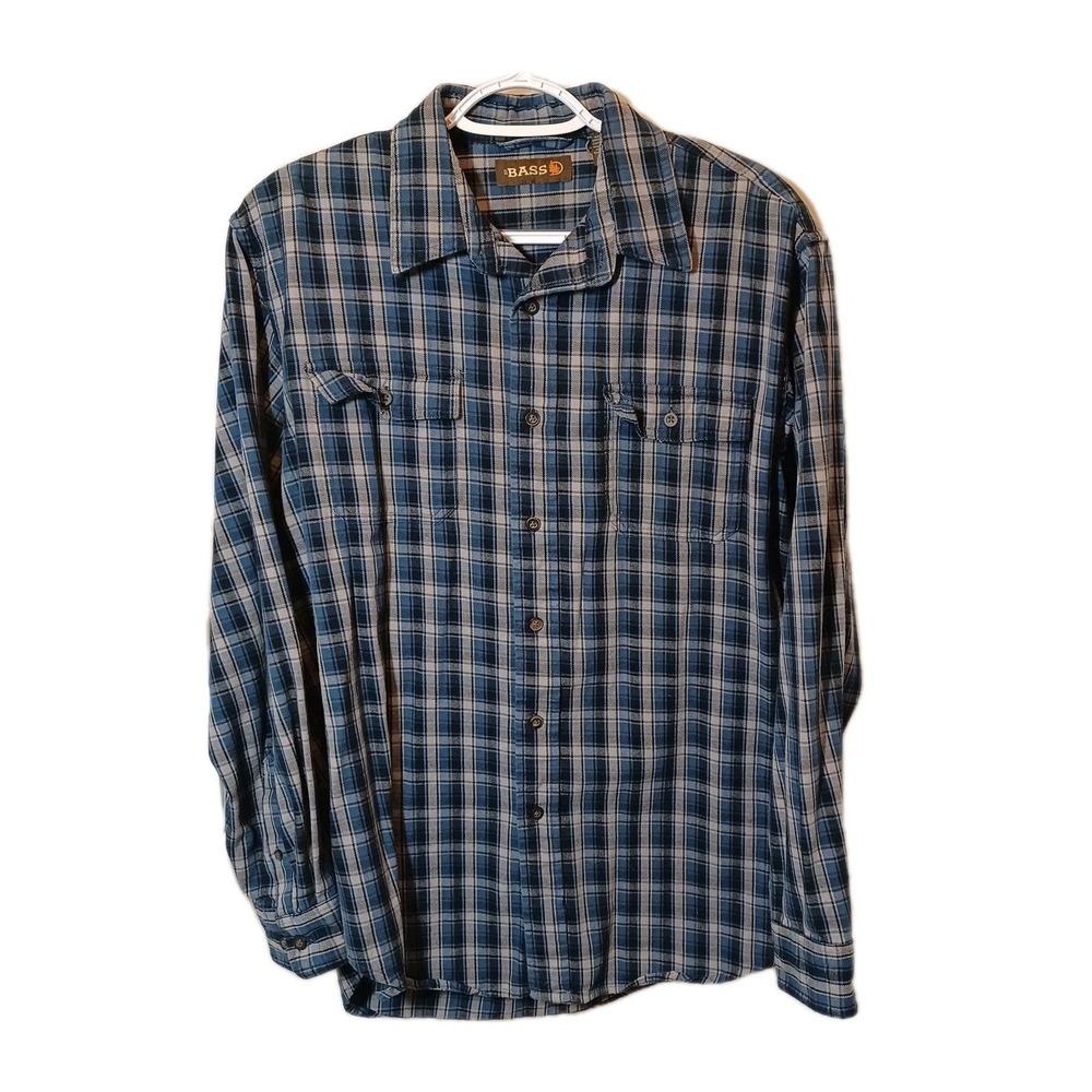 GH Bass Mens Plaid Button Down Shirt Blue Gray Long Sleeve Cotton M